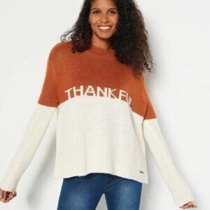 Peace Love World Thankful Oversized Knit Sweater Burnt Orange And Cream Size M